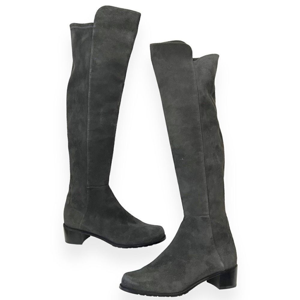 Stuart Weitzman ALLSERVE Charcoal Suede Keelan Side Zip Knee High Boots Size 8